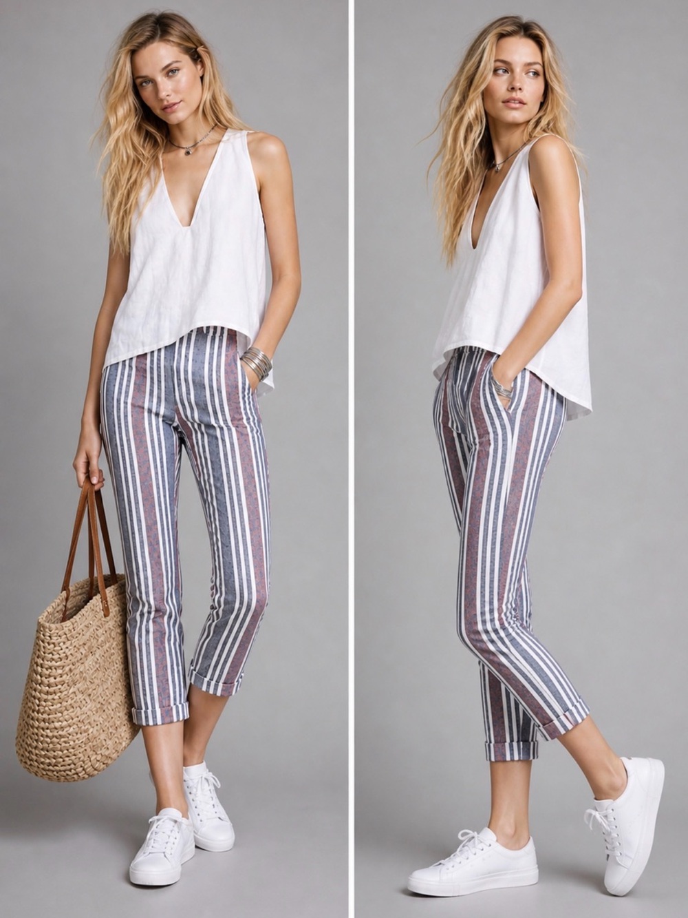 Free people Festival striped linen crop pants